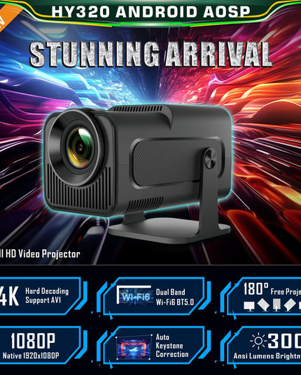 HY320 Android AOSP 4K Full HD Video Projector with Wi-Fi 6 & Auto Keystone Correction