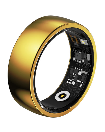 Gold Round 0.71inch Smart Ring with Heart Rate and Sleep Tracking - IP68 Waterproof Fitness Tracker with Step Counter