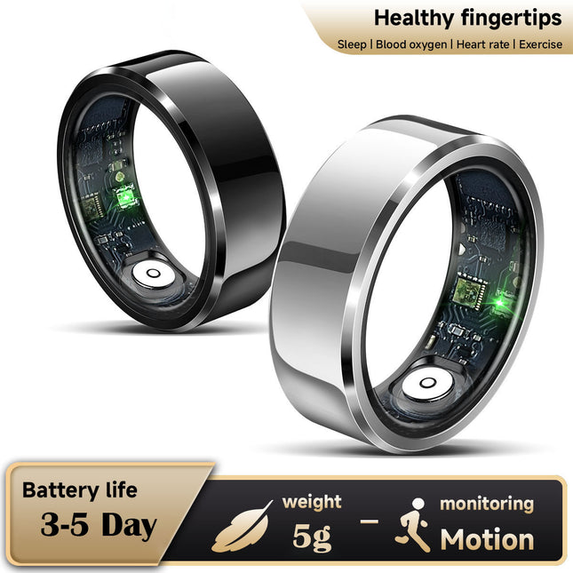 Gold Round 0.71inch Smart Ring with Heart Rate and Sleep Tracking - IP68 Waterproof Fitness Tracker with Step Counter
