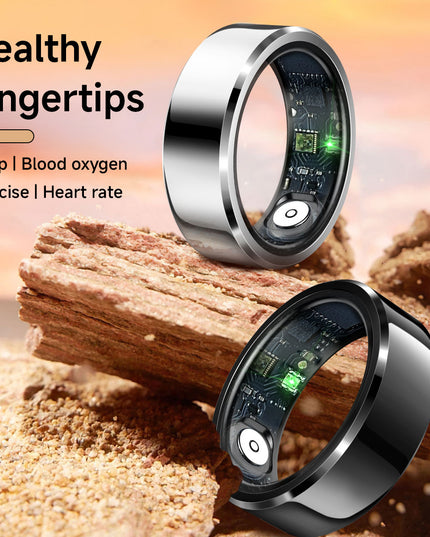 Gold Round 0.71inch Smart Ring with Heart Rate and Sleep Tracking - IP68 Waterproof Fitness Tracker with Step Counter
