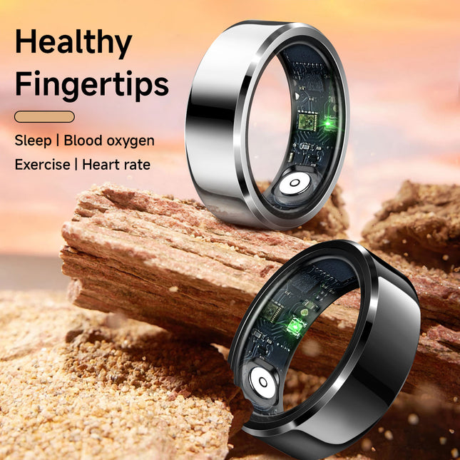 Gold Round 0.71inch Smart Ring with Heart Rate and Sleep Tracking - IP68 Waterproof Fitness Tracker with Step Counter