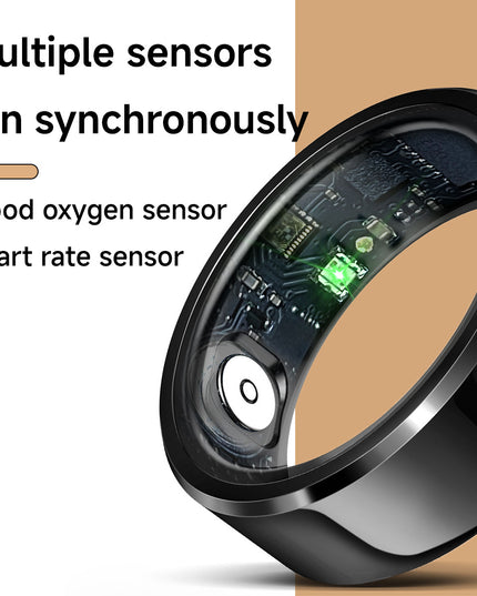 Gold Round 0.71inch Smart Ring with Heart Rate and Sleep Tracking - IP68 Waterproof Fitness Tracker with Step Counter