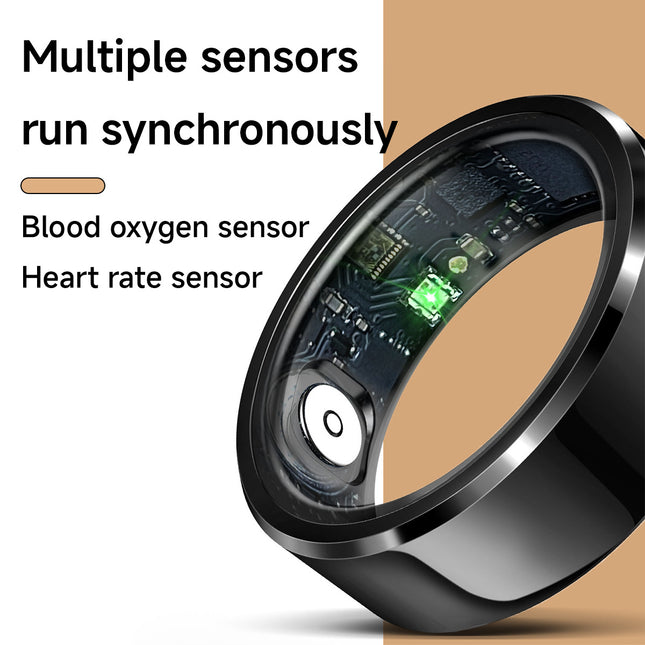 Gold Round 0.71inch Smart Ring with Heart Rate and Sleep Tracking - IP68 Waterproof Fitness Tracker with Step Counter