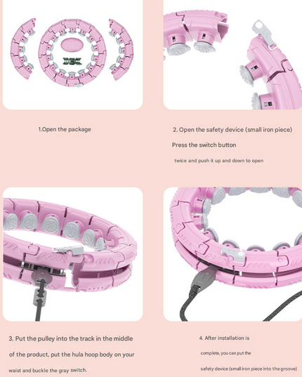 White 24 Sections Adjustable Smart Hula Hoop with Weighted Ball - Never-Fall Fitness Ring with Massage Nodes for Core Training