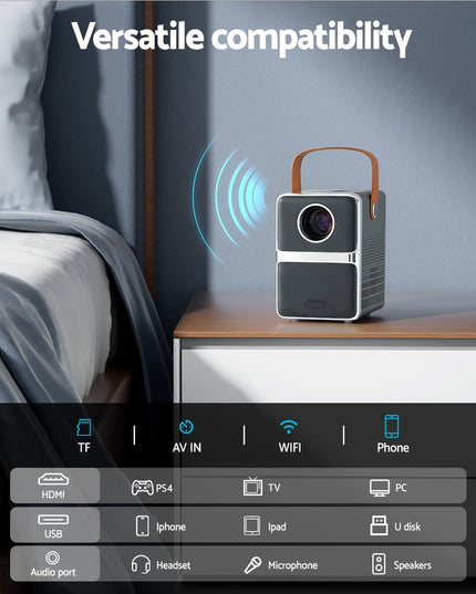 Devanti Portable Mini Video Projector 4K Wifi Home Theater HDMI Support 1080P