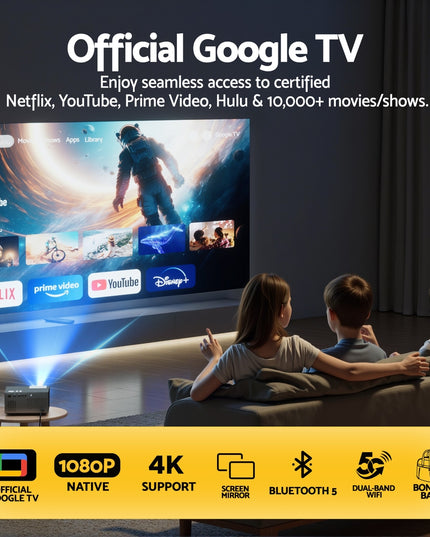 Devanti Video Project 4K 1080P Official Google TV 5G Wifi Home Cinema